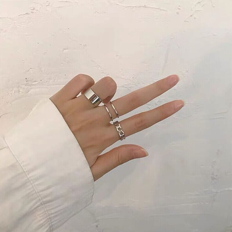 Set Of 3 Metal Alloy Hollow Opening Ring, Silver Adjustable Wide Rings, Simple Fashion Finger Rings Jewellery Set Of 3 Metal Alloy Hollow Opening Ring, Silver Adjustable Wide Rings, Simple Fashion Finger Rings Jewellery
